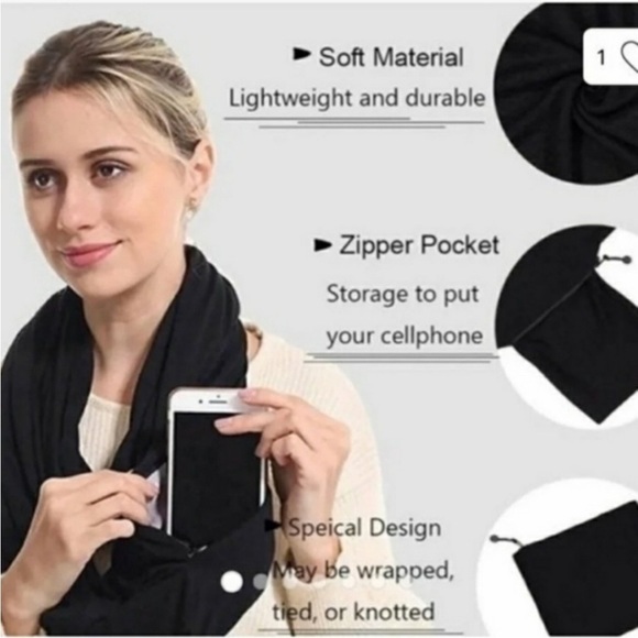 BEYOND YOGA Black Pocket Infinity Soft Scarf EUC - Picture 3 of 8
